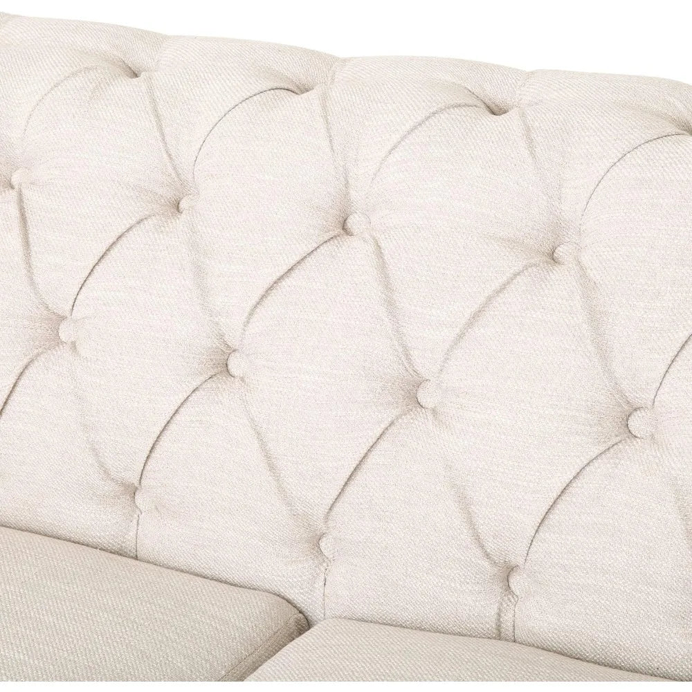78.75 Upholstered Chesterfield Couch, Modern 3 Seater Sofa with Tufted Back and Square Arms Wood Leg, Nailhead Sofa for Living