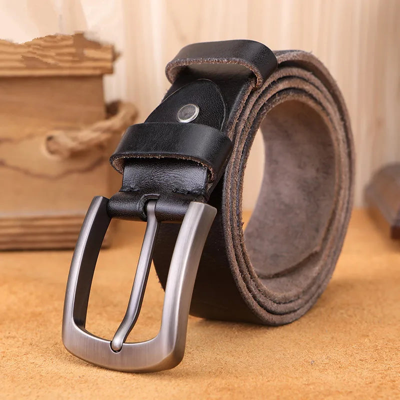 Natural cowhide belt for men's hard metal buckle soft original cowhide mens leather belt unique texture real leather jeans belt