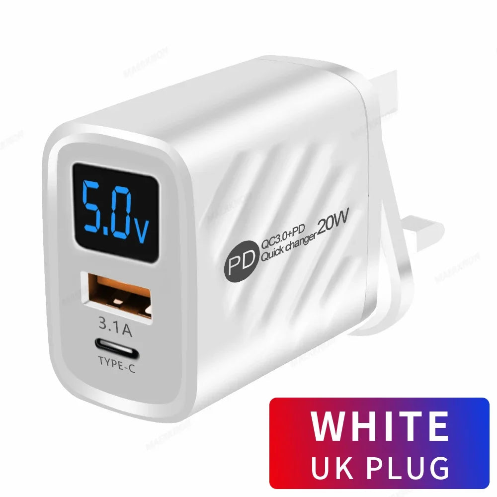 USB C Charger 20W PD Fast Charging Phone Charger Adapter For iPhone Samsung Xiaomi Huawei Quick Charge EU/US Plug Wall Charger