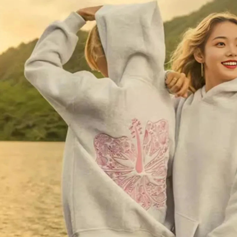 PINK PALM PUFF Street Hoodies Casual Female Sweatshirt Fashion Hoodie Embroidery Oversize Loose New Sweatshirts Autumn Clothing