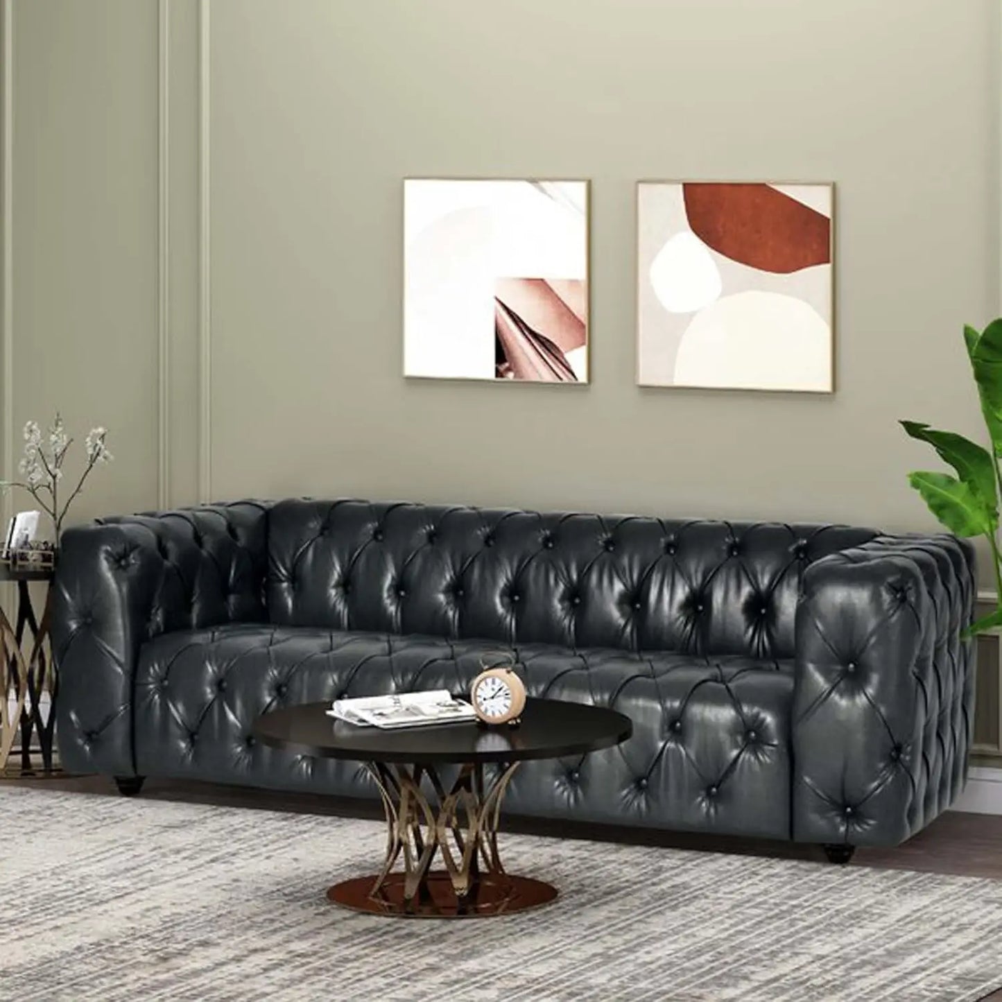 78.75 Upholstered Chesterfield Couch, Modern 3 Seater Sofa with Tufted Back and Square Arms Wood Leg, Nailhead Sofa for Living