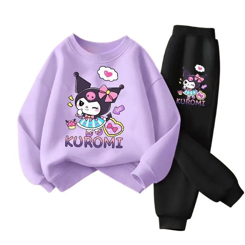 SANRIO Spring Autumn Children Clothing Sets Cartoon Kuromi Print Girls Sweatshirt
