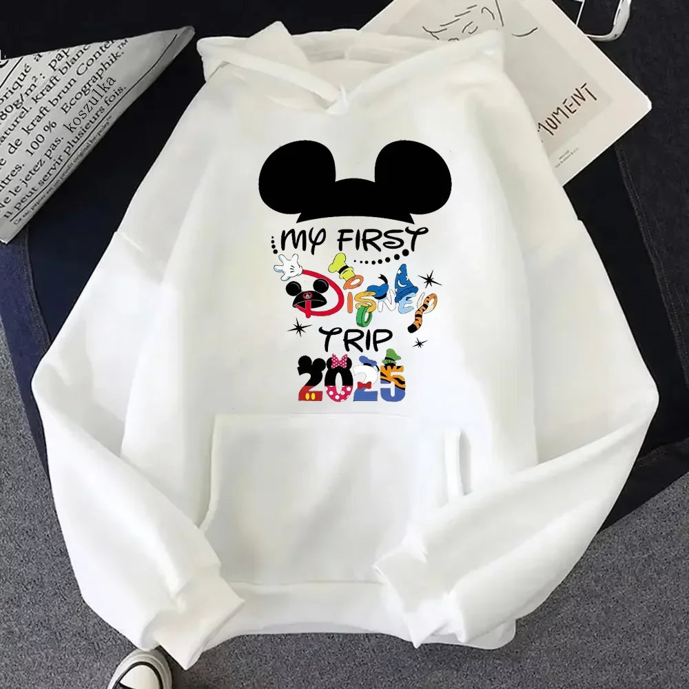 2025 Disney Mickey Minnie Family Vacation Printed Hoodie Autumn My First Disney Trip Pullover Tops Women Casual Sweatshirt