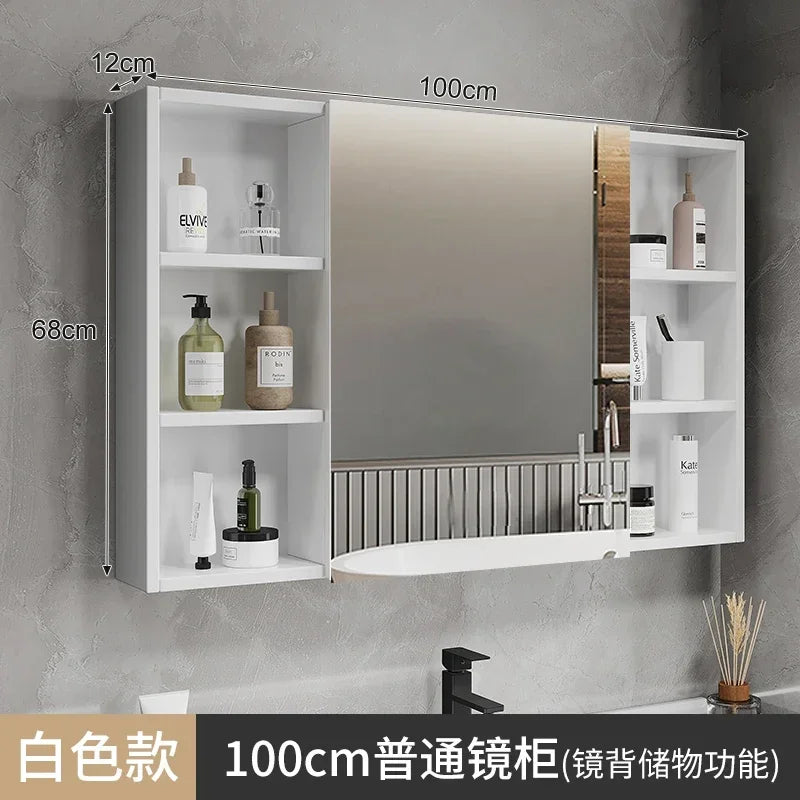 Space Aluminum Bathroom Mirror Wall-mounted Make Up Vanity Storage Mirror Cabinet Shelves Home Furniture Muebles Bano FYBC