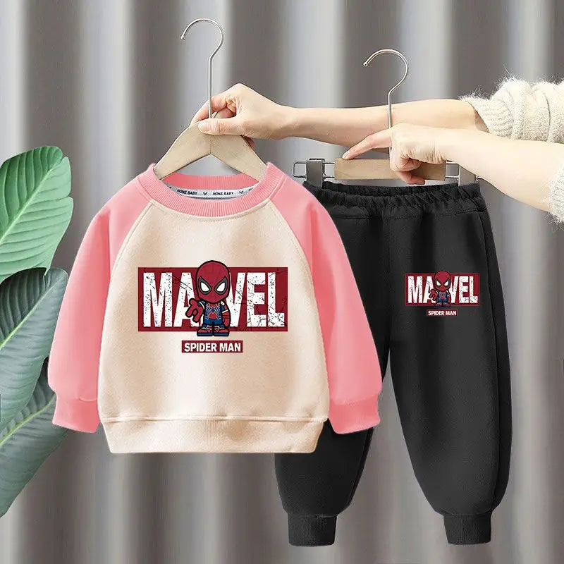 Marvel Spiderman Children's Sweatshirt Sets Boys Long Sleeved Pullover and Sweatpant Two Piece Suits Girls Casual Tracksuits