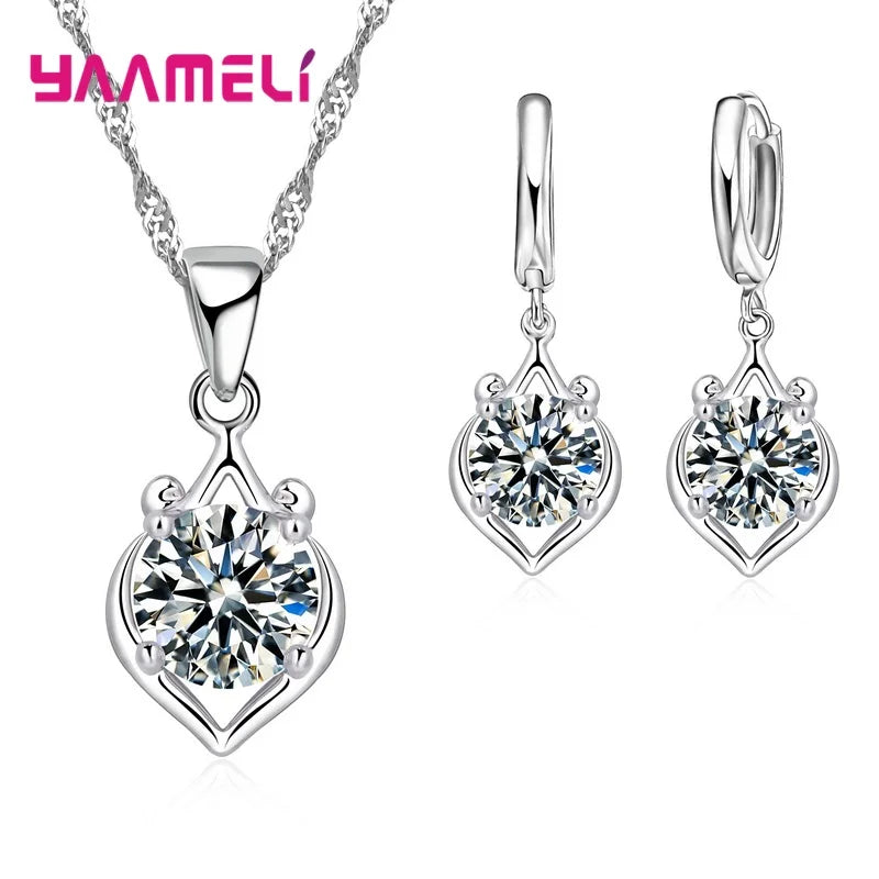 34 Designs Big Promotion 925 Sterling Silver Jewelry Set for Woman Girl Pearl Rhinestone Zircon Pendant Necklace Earrings Chain