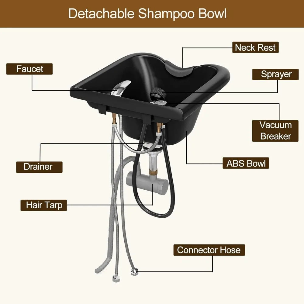 Black Shampoo Cabinet Station for Salon, Salon Backwash Station with Shampoo Bowl, Suitable Height Match with Shampoo Chair