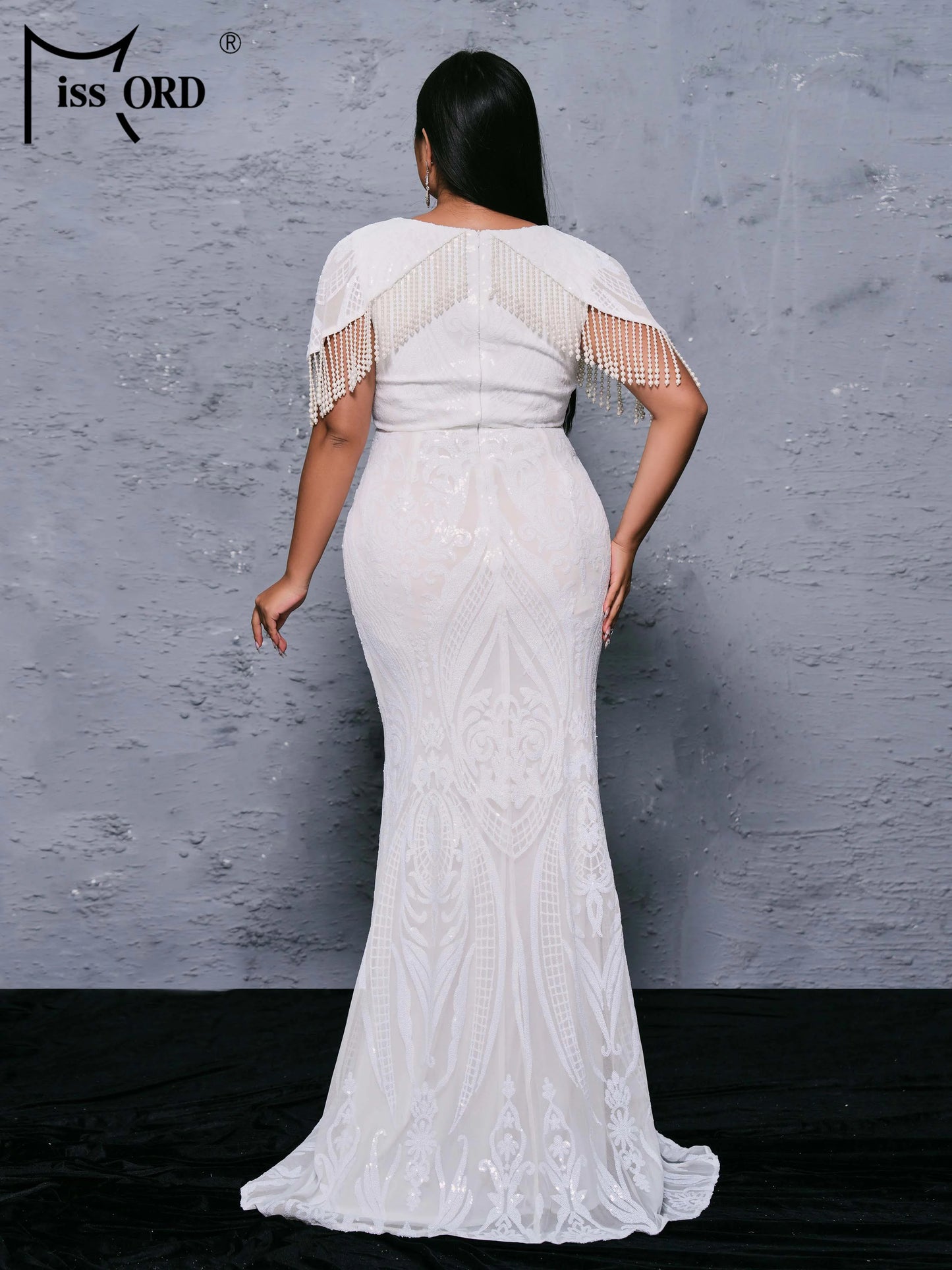 Missord Plus Size 4XL Formal Occasion Dresses V Neck Tassel Mermaid Evening Wedding Birthday Party Prom Dress