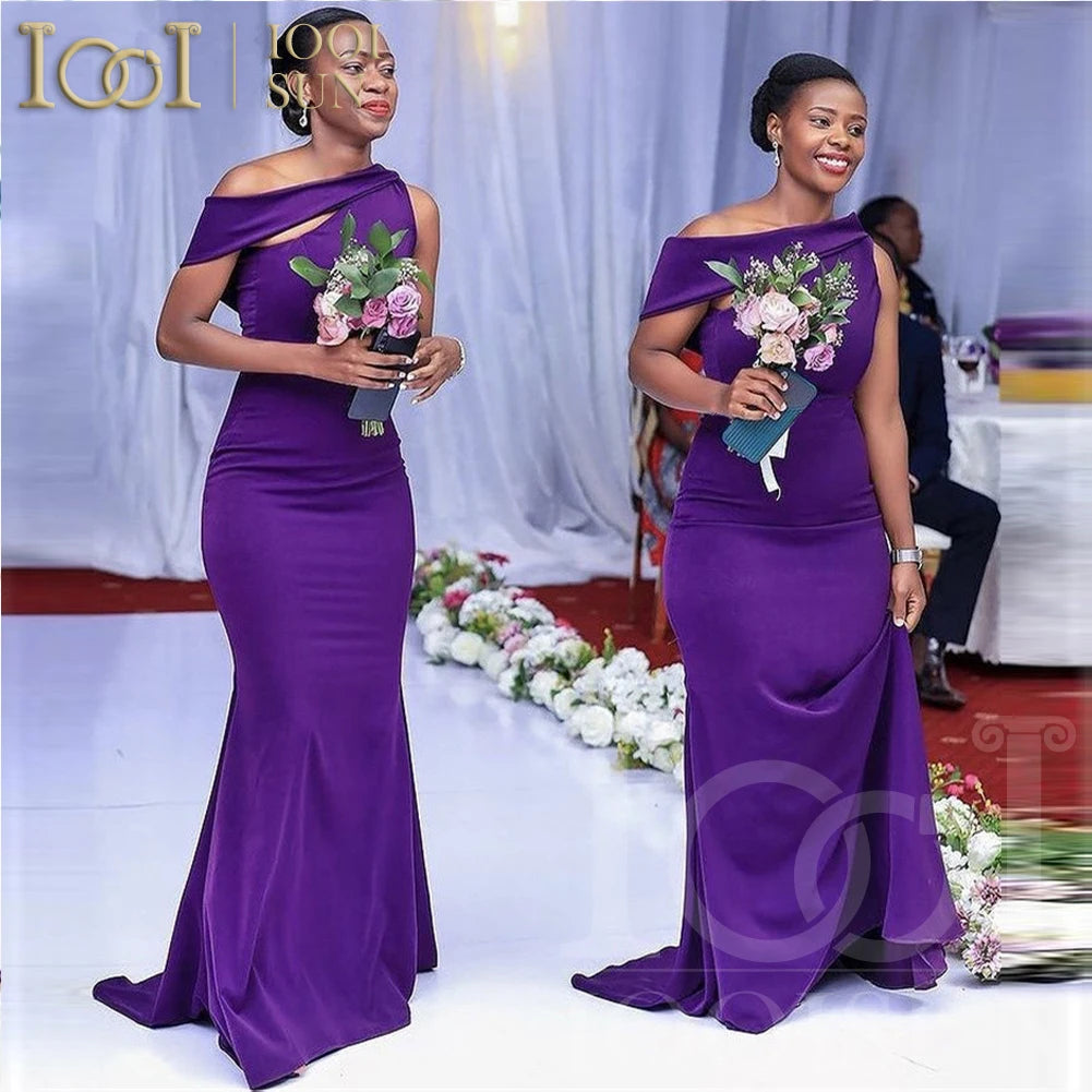 IOOISUN Customized Grape Satin Bridesmaid Dress One Shoulder Wedding Party Gown Mermaid Fomal Gowns Evening Party Dresses