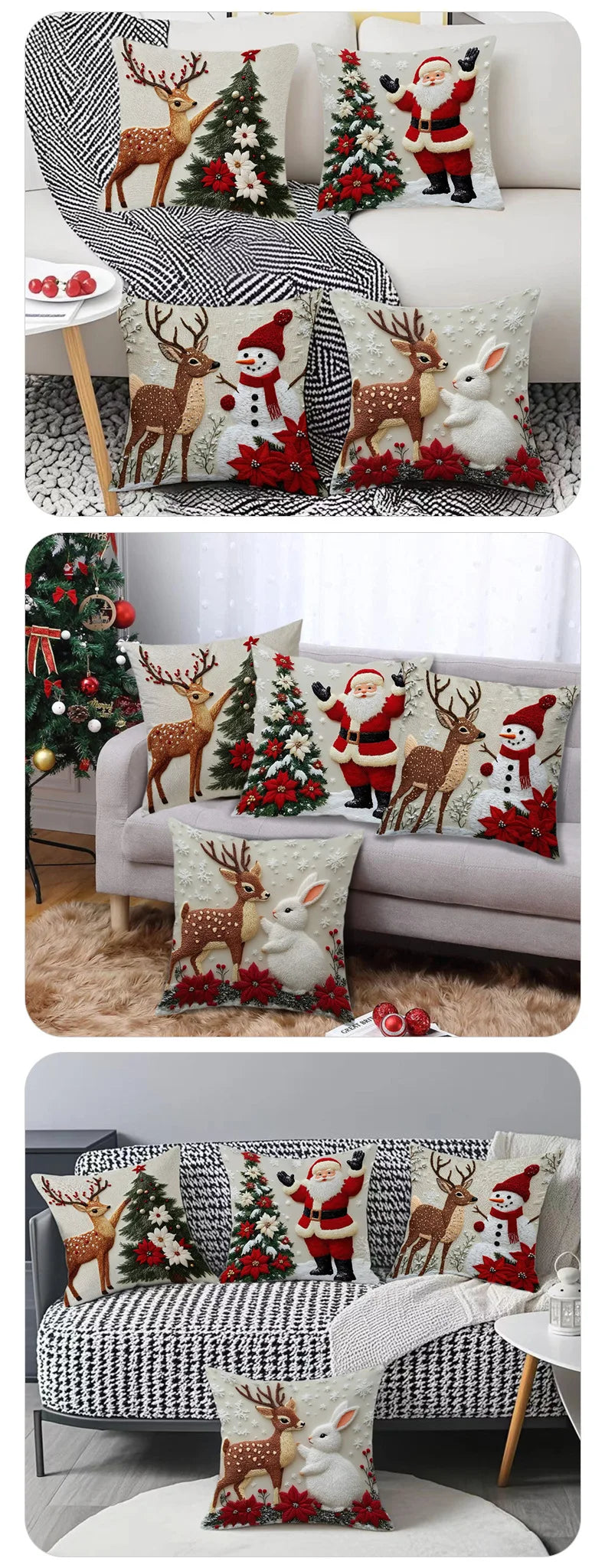 Home Decoration Rich Styles Christmas Throw Pillowcase Sofa Linen Pillowcase Soft Comfortable Cute Holiday Pillowcase 4PCS
