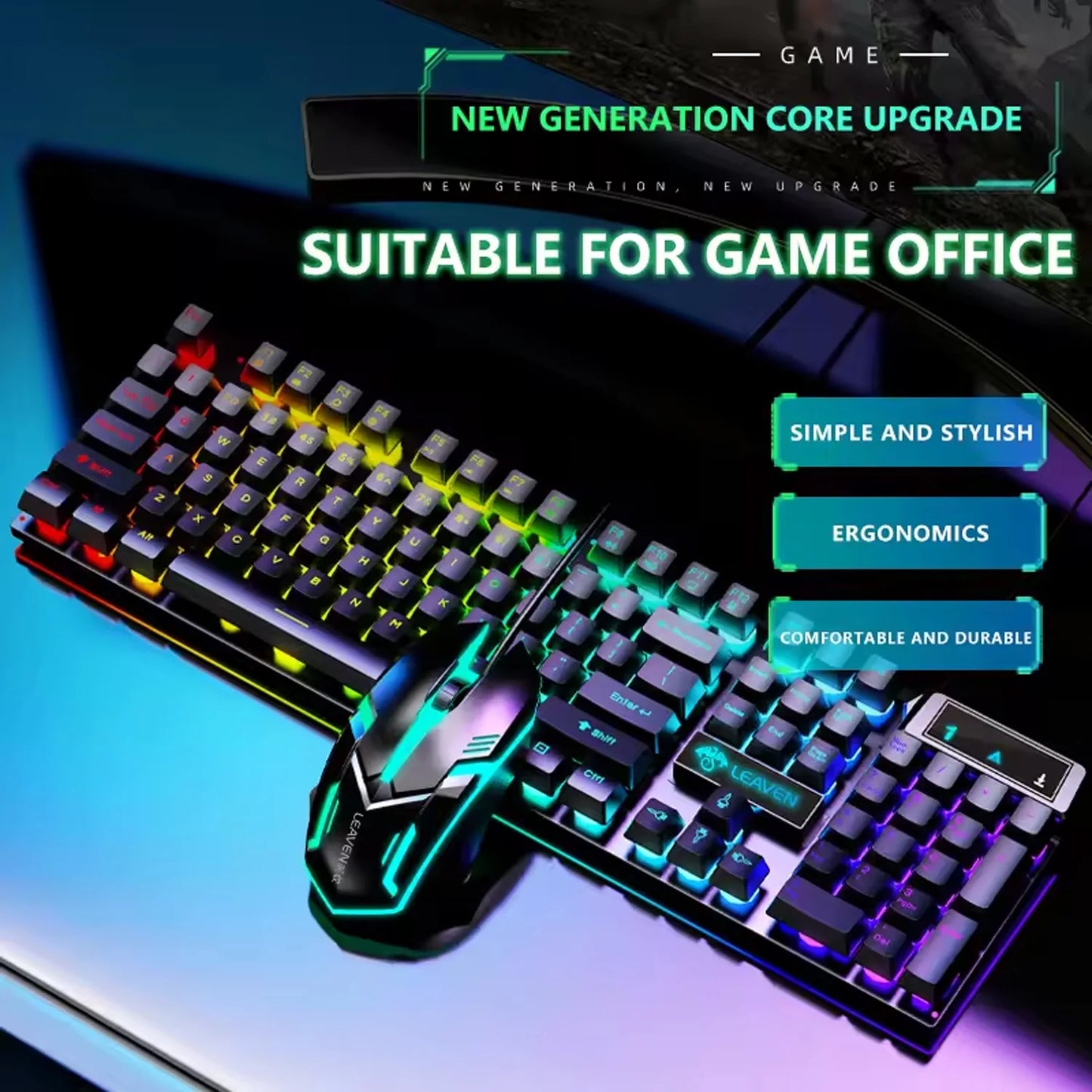 New English Arabic Numerals Wired Keyboard and Mouse Set Ergonomic For Both Gaming And Office Use Gaming Keyboard And Mouse