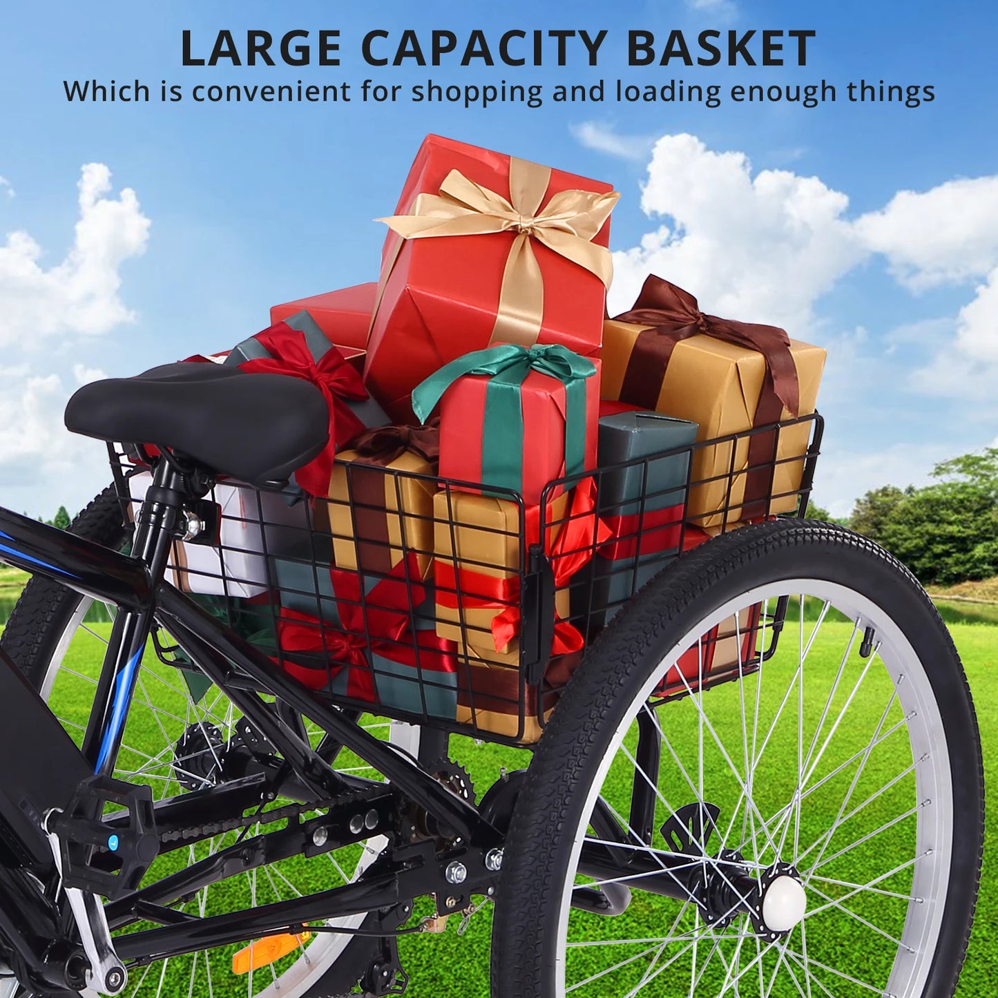 3 Wheel Electric Bicycle for Men Women, 350W Motor Electric Tricycle for Adults, 24" Fat Tire Motorized Bicycle w/ 36V 10Ah Remo