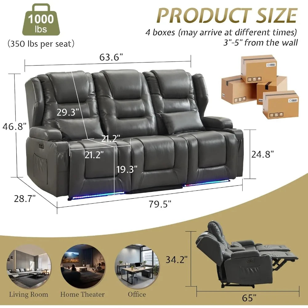 Loveseat Recliner Sofa with Power Recline, Adjustable Split Back, Multi-Port Charger, Flip-Up Backrest & LED Lighting – Home Th