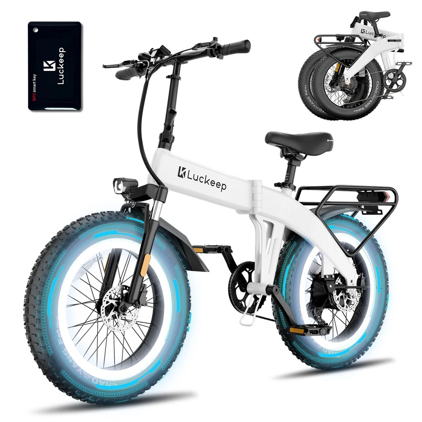 Luckep X1 Lite Folding Electric Bike for Adults 1500W Peak Motor,28MPH60 Miles,15AH 20 x 4.0 Fat Tire Ebike with NFC