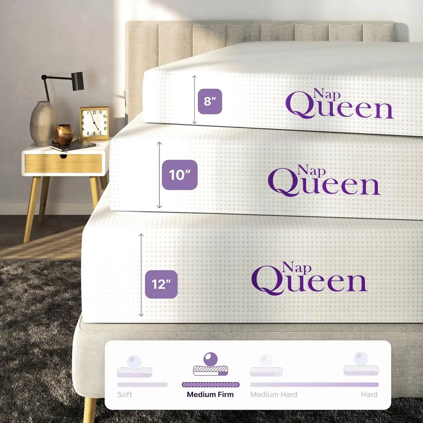 6/8/10/12/14 Inch Charcoal Memory Foam Mattress, Full Bed Mattress in a Box, CertiPUR-US Certified, Medium Firm, Breathable