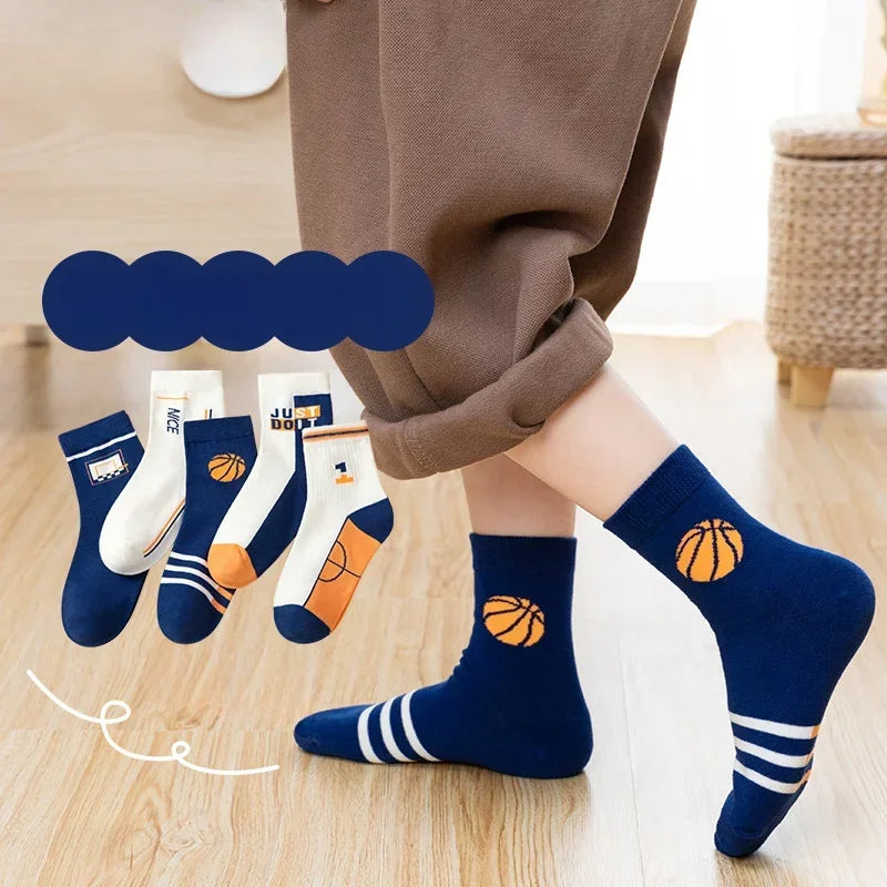 Kids' Socks 5 Pairs/lot Soft Cotton Thin Socks Spring Autumn Cotton Socks Medium Little Boys Crew Sock Baby Cartoon Pattern
