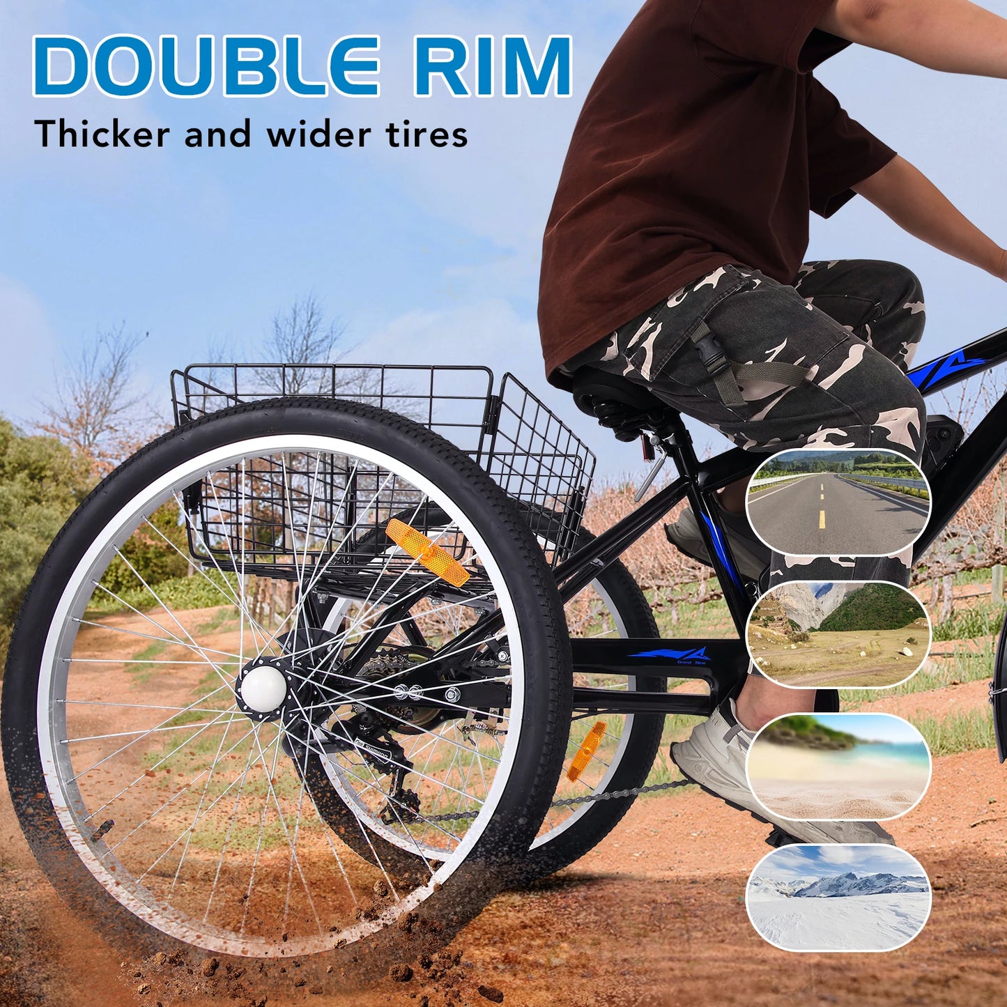 3 Wheel Electric Bicycle for Men Women, 350W Motor Electric Tricycle for Adults, 24" Fat Tire Motorized Bicycle w/ 36V 10Ah Remo