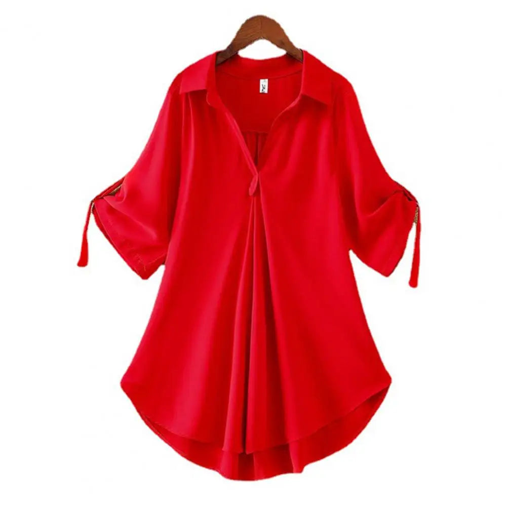 Women Summer Blouse Tunic Fashion Casual Women's Chiffon Tops Solid Color Cool Ladies V Neck Loose Blouse Summer Simple Blouse