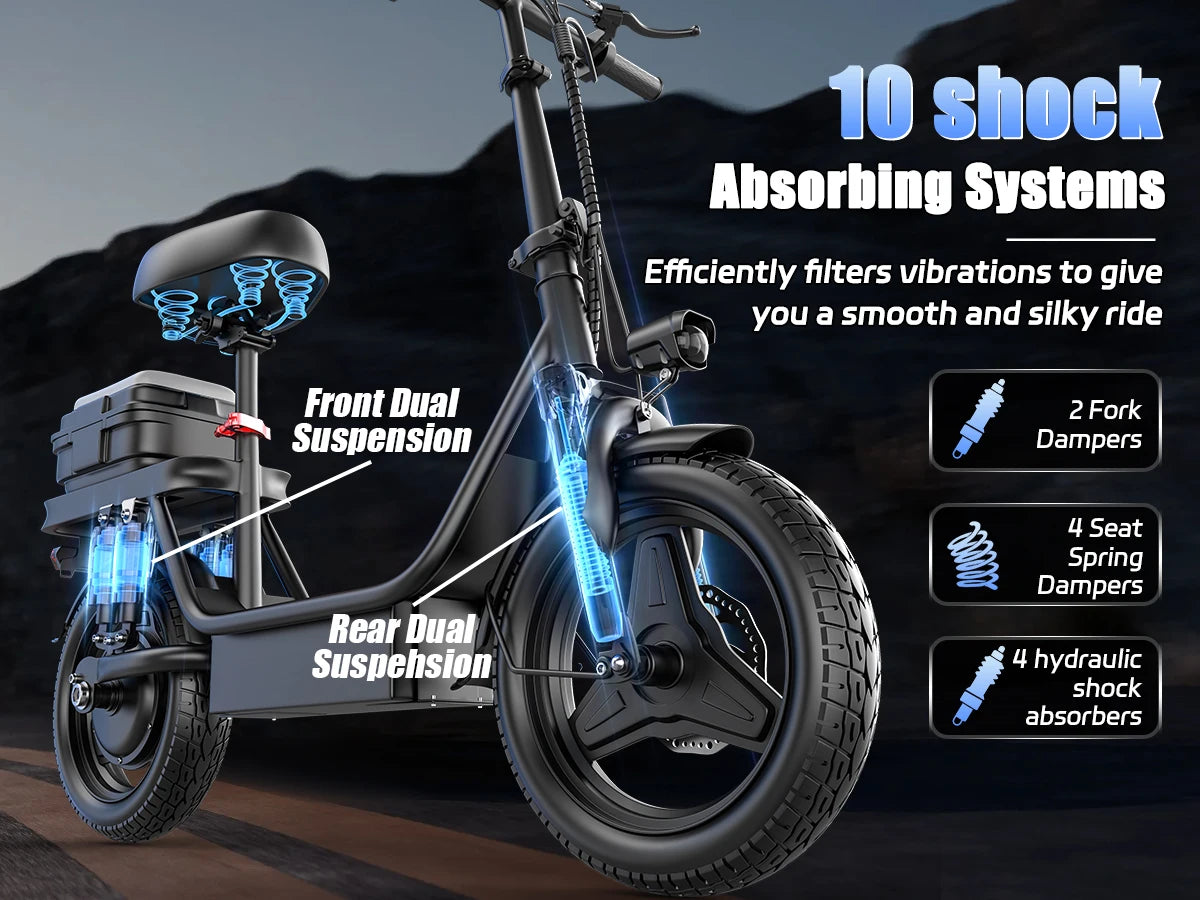Folding Electric Scooter for Adults, 700W Peak Motor 48V 17.5Ah 300lbs Max Load,10 Full Shock Foldable Motor EScooter Absorption