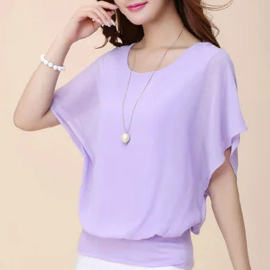 New Summer O Neck Short Sleeve Loose Fashion Chiffon Shirt For Women Top Black Casual Shirts Women Clothes 2025