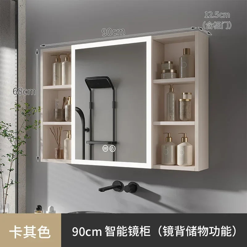 Space Aluminum Bathroom Mirror Wall-mounted Make Up Vanity Storage Mirror Cabinet Shelves Home Furniture Muebles Bano FYBC