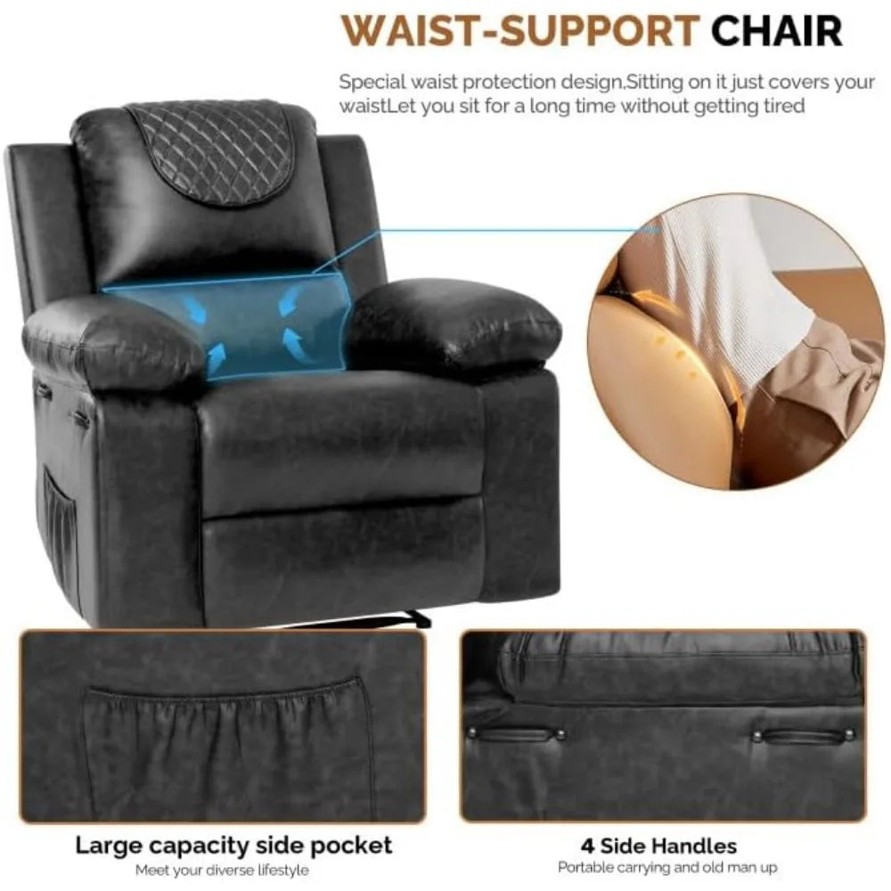 Recliner Chair, Electric Adjustable PU Massage Living Room Chairs for Adults (Black)