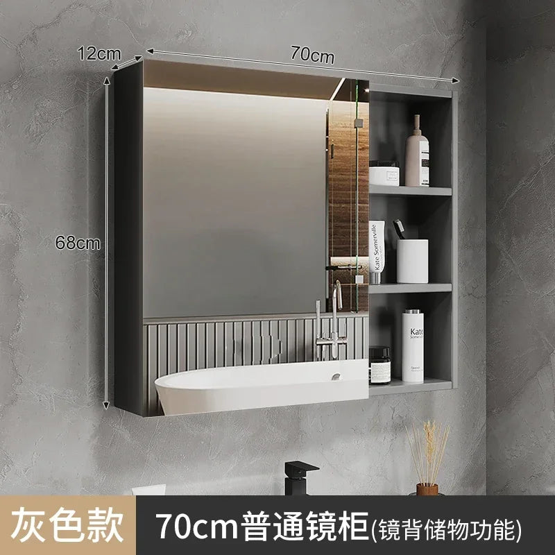 Space Aluminum Bathroom Mirror Wall-mounted Make Up Vanity Storage Mirror Cabinet Shelves Home Furniture Muebles Bano FYBC