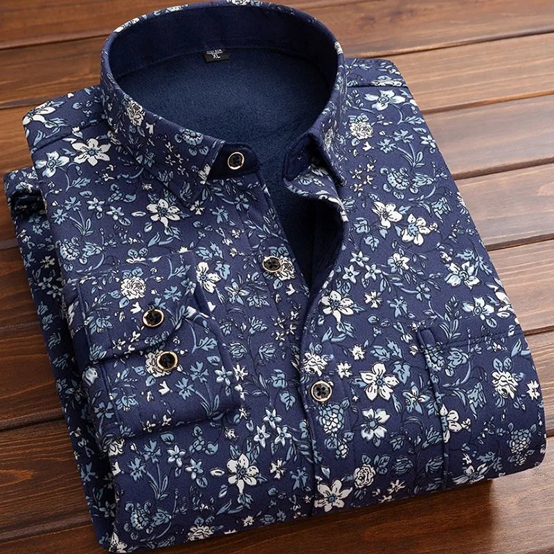 2025 Men's Autumn Winter Thick Warm Long Sleeve Plaid Shirt