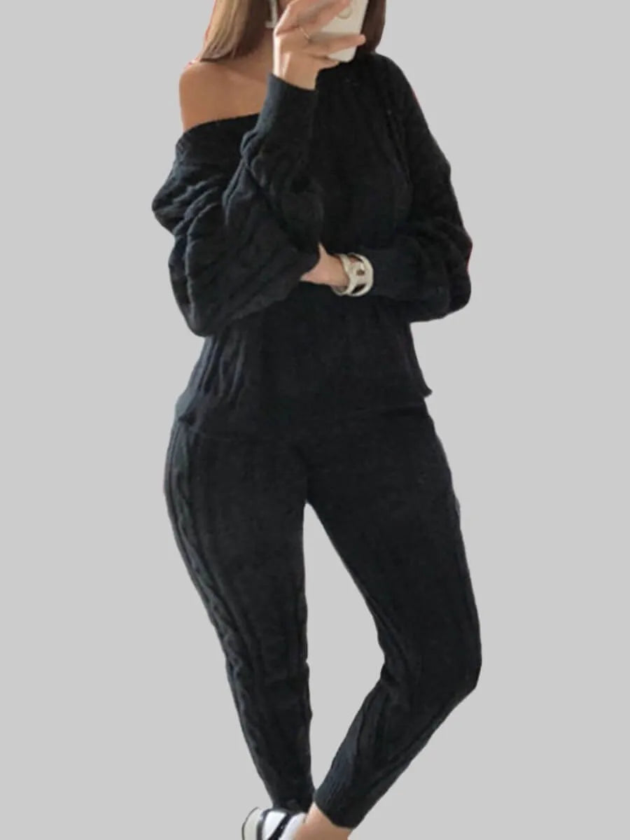 Long Sleeve Knitted Casual Two-piece