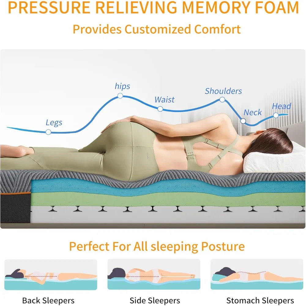 14 Inch King Gel Memory Foam Mattress - Back Pain Relief & Pressure Relief, Green Tea Infused, CertiPUR-US Certified, Bed in a
