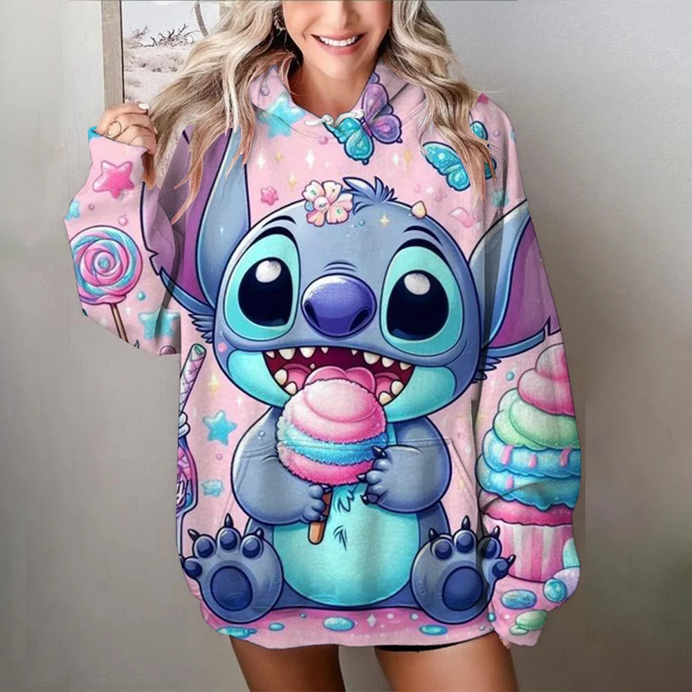 Miniso 2025 Stitch Women Hoodies 3d Cute Cartoon Print Woman Long Sleeve Fashion Hoodies Street Style Autumn/Winter New Pullover
