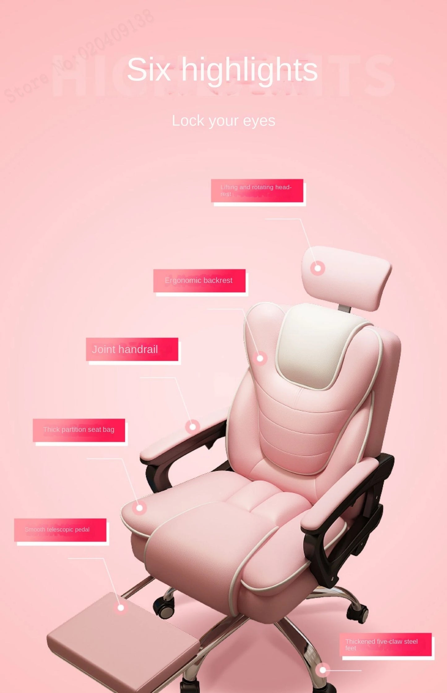 Pink Gaming Chair for Girls Home Computer Office Chair Comfortable Pink PU Leater Bedroom Sofa Reclining Writing Desk Chairs