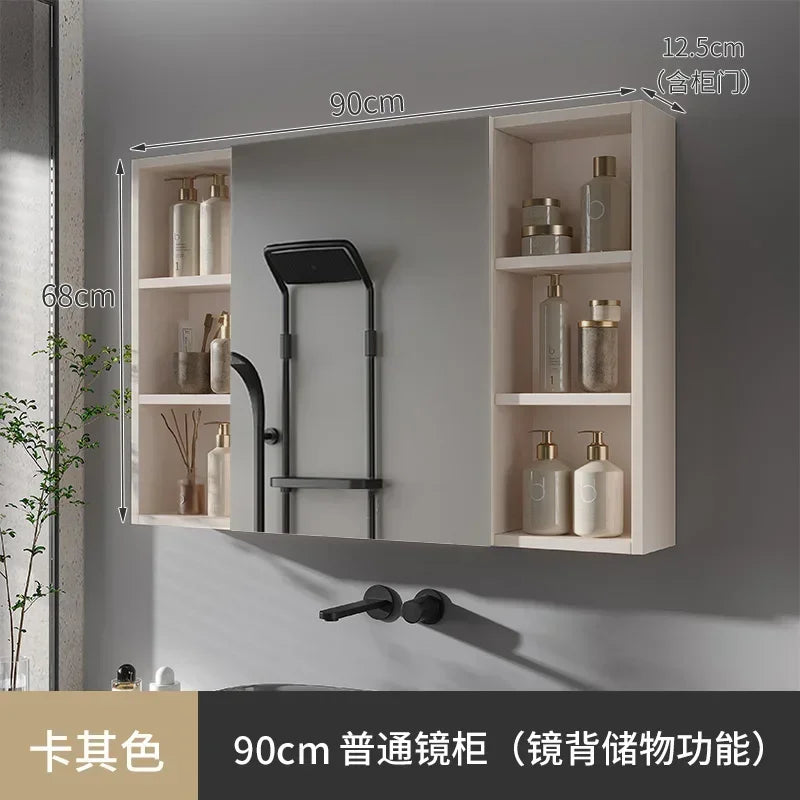 Space Aluminum Bathroom Mirror Wall-mounted Make Up Vanity Storage Mirror Cabinet Shelves Home Furniture Muebles Bano FYBC
