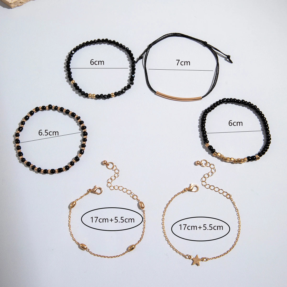 Tocona Fashionable Black Crystal Bracelets Luxury Weave Rice Bead Hand Chain Stars Decorate Jewelry Women Sets Gift 27978