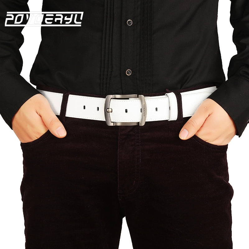 White Korean Style Trendy Casual Men's Leather Belt for Young People