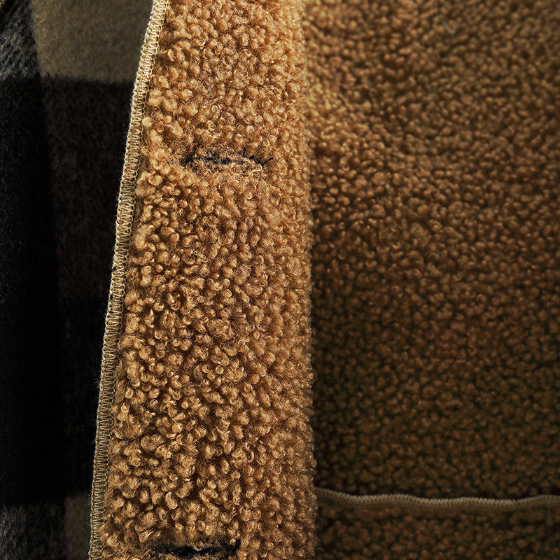 Boys' Long Sleeve Plaid Fleece-Lined Jacket with Button Front & Pockets - Cozy Fall/Winter Warmth, Casual Cardigan Collar, Brown/ Tartan Pattern, Machine Washable For Outdoor Play & Casual Attire, Winter Jacket For Boys, Fall