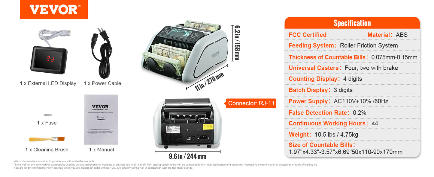 SucceBuy 1000 Pcs/Min Money Counter Business Cash Register Bill Counterfeit Bill Detector