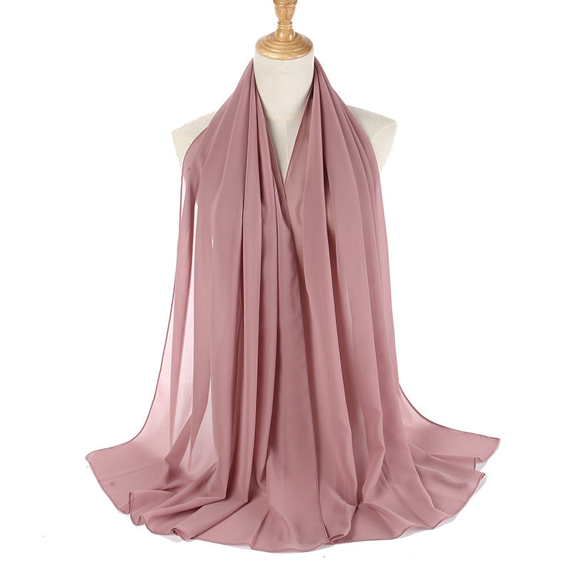 1pc Ramadan Solid Color Pearl Chiffon Scarf Muslim Hijab
