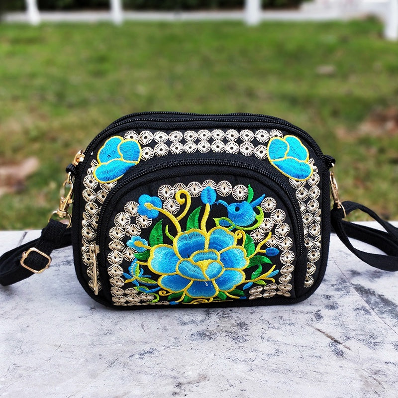 Vibrant Floral Embroidered Crossbody Bag for Women - Travel Accessory | Vibrant Pattern Bag | Coin Purse