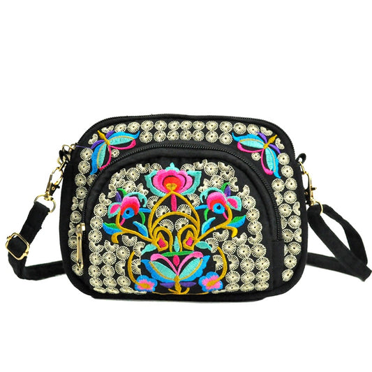 Vibrant Floral Embroidered Crossbody Bag for Women - Travel Accessory | Vibrant Pattern Bag | Coin Purse