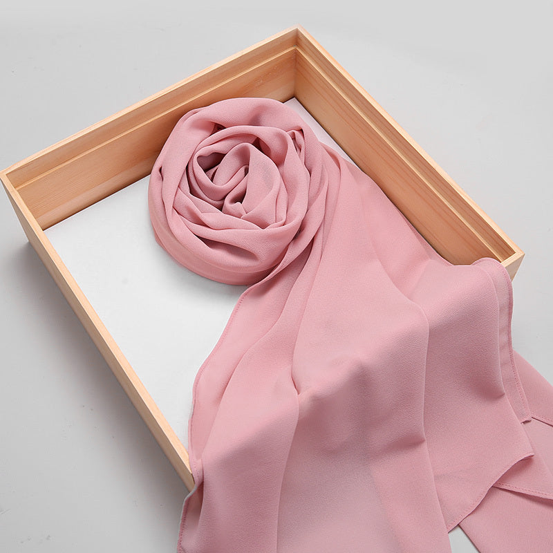 1pc Ramadan Solid Color Pearl Chiffon Scarf Muslim Hijab