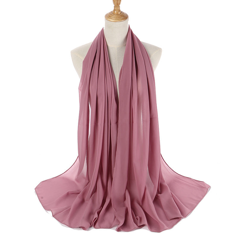 1pc Ramadan Solid Color Pearl Chiffon Scarf Muslim Hijab