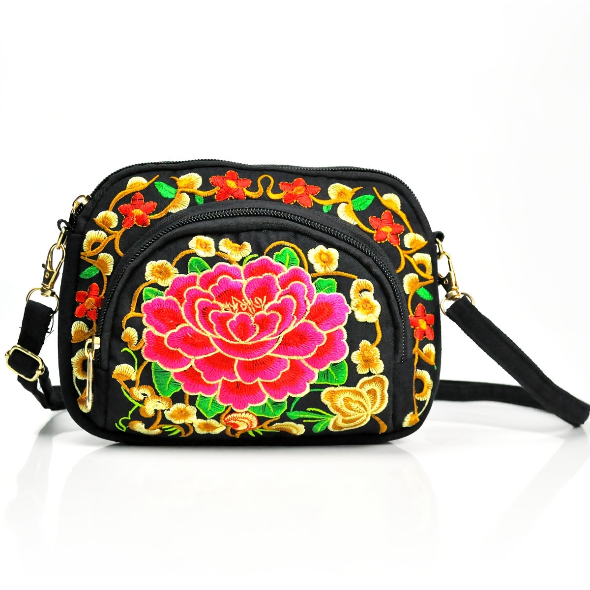 Vibrant Floral Embroidered Crossbody Bag for Women - Travel Accessory | Vibrant Pattern Bag | Coin Purse
