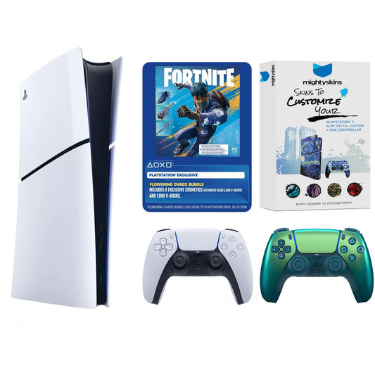 Sony PlayStation 5 Digital Fortnite Flowering Chaos Bundle with Extra Controller and MightySkins Code - Chroma Teal
