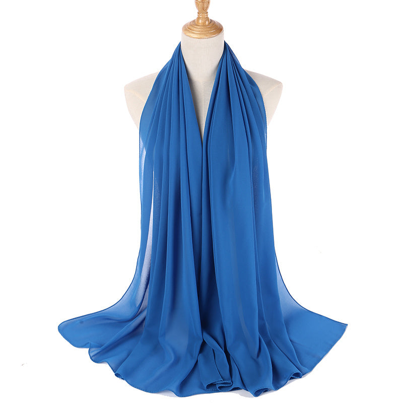 1pc Ramadan Solid Color Pearl Chiffon Scarf Muslim Hijab