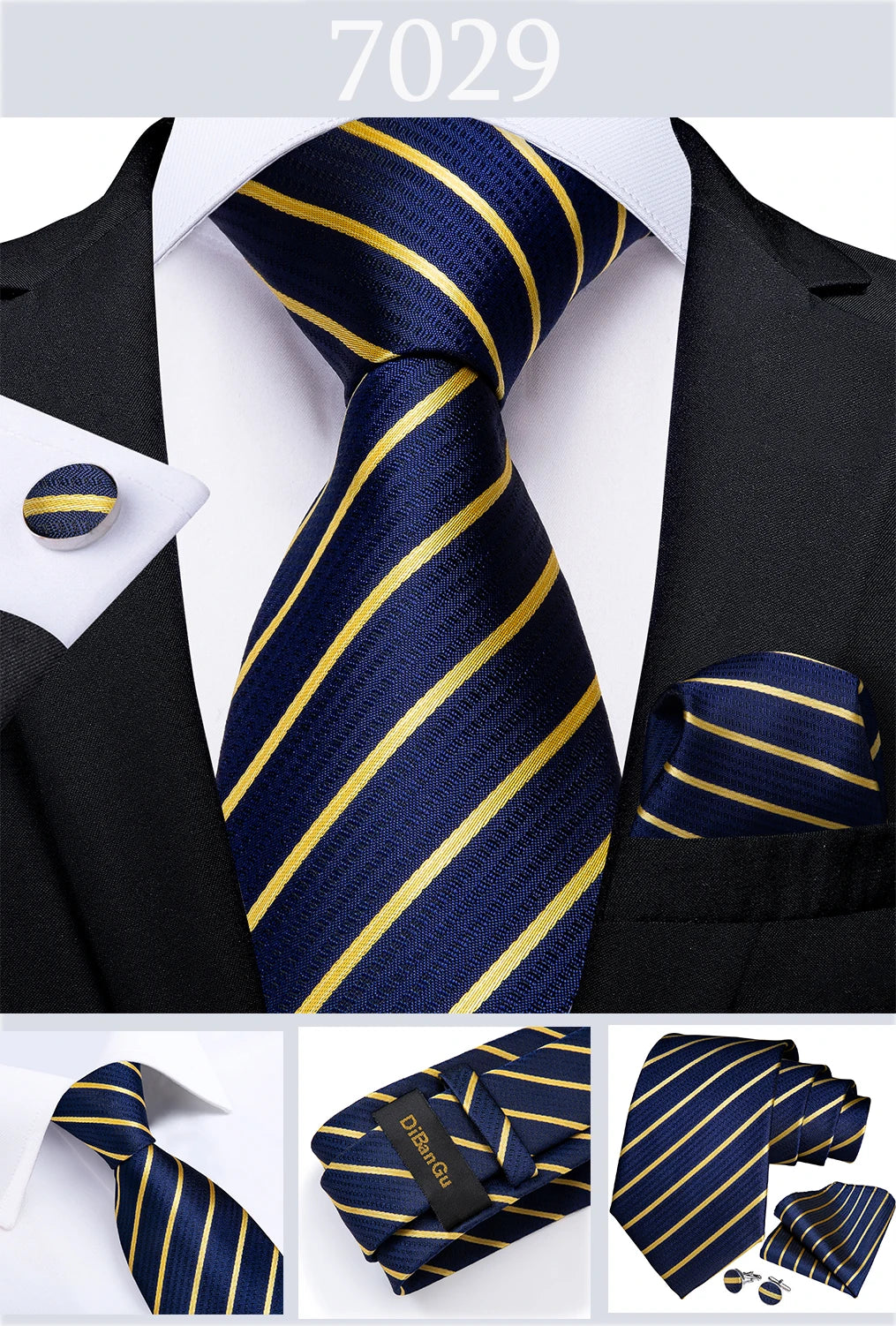 Gold Black Striped Silk Neck Ties