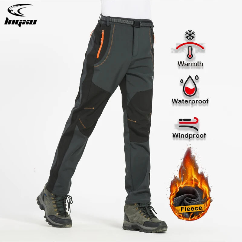 LNGXO Thick Warm Fleece Hiking Pants Men Winter Waterproof Windproof Outdoor  Camping Ski Pants