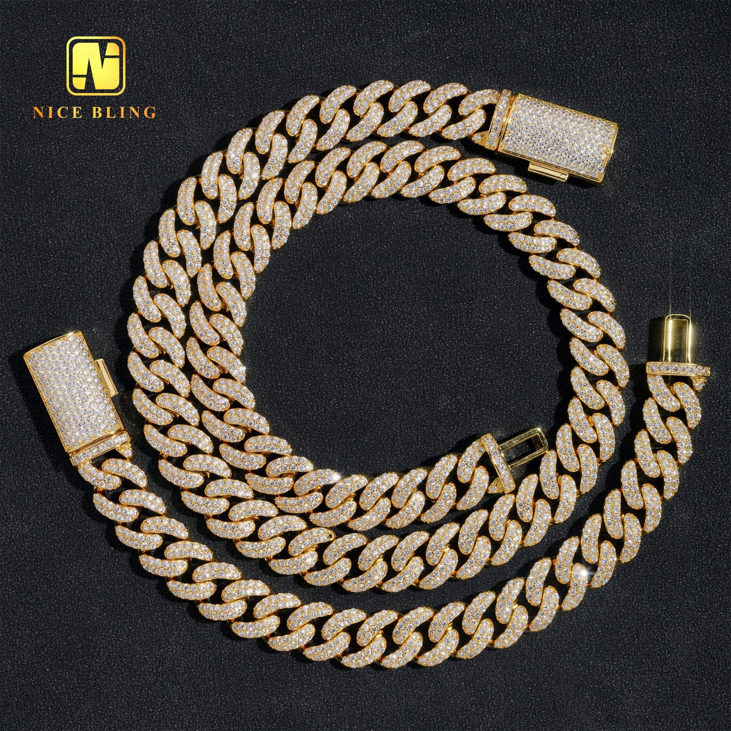 Wholesale Iced Out Hip Hop Necklace 2 Rows Round Shape 13mm Cuban Link Chains Gold Plated Brass 5a  CZ Diamond Necklace Bracelet
