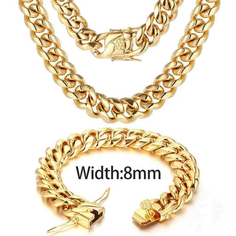 NUOYA High Quality Stainless Steel Cuban Link Chain 18K Gold Plated Miami Cuban Link Chain Necklace Men's Hip Hop Jewelry