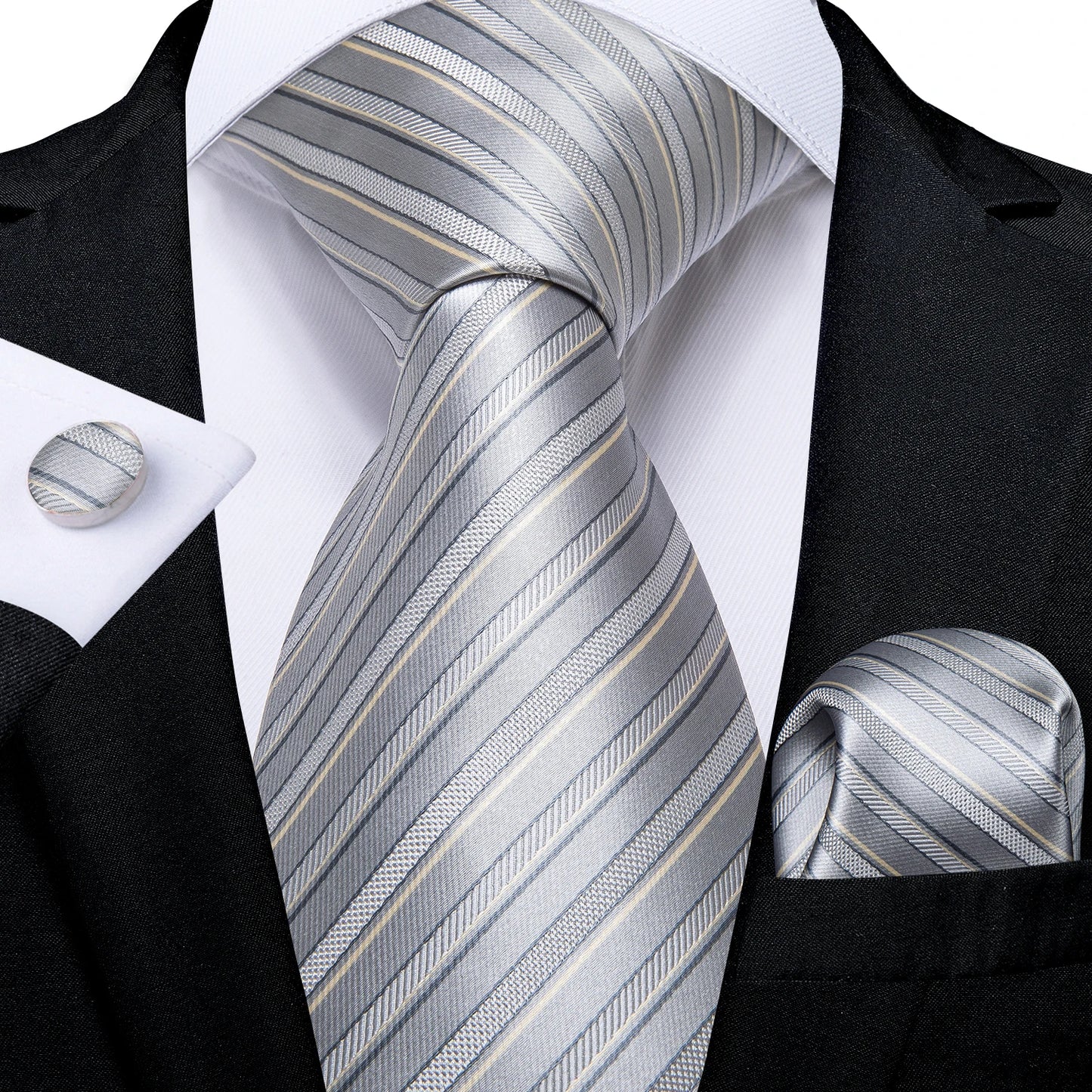 Gold Black Striped Silk Neck Ties